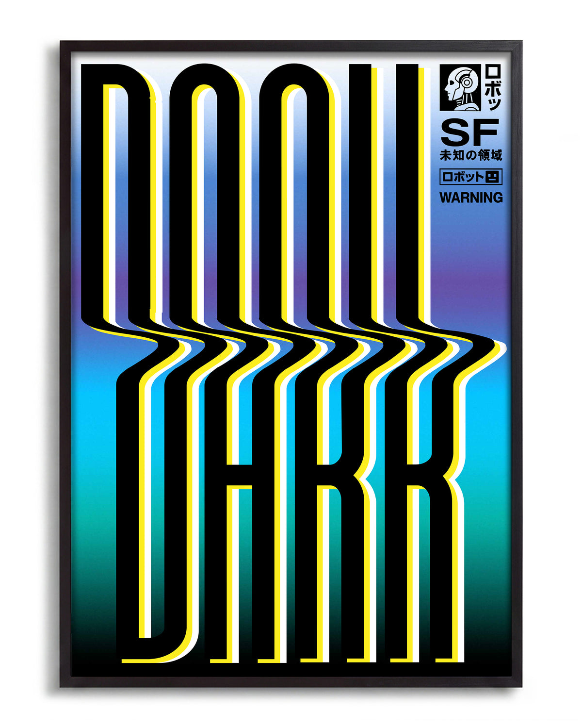 Dark Japanese abstract poster in a black frame