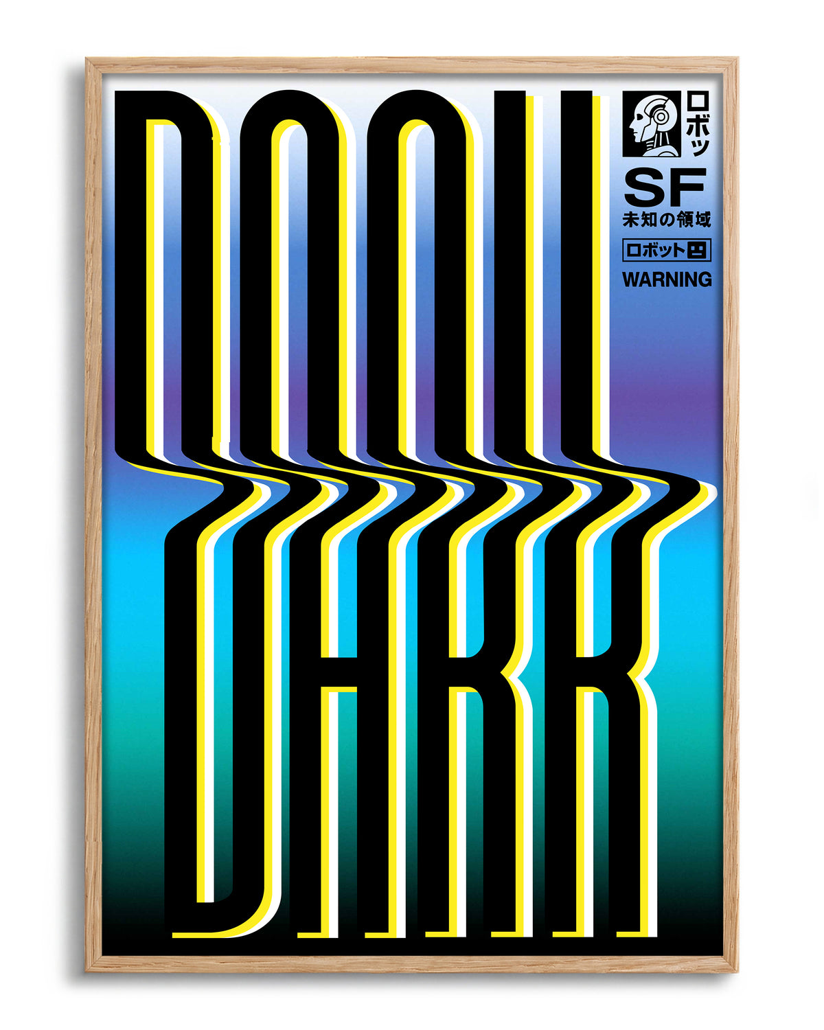 Dark Japanese abstract poster in an oak frame