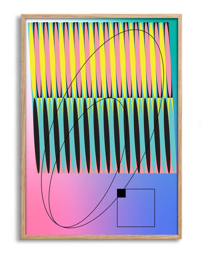 Color Module pop art abstract print in an oak frame