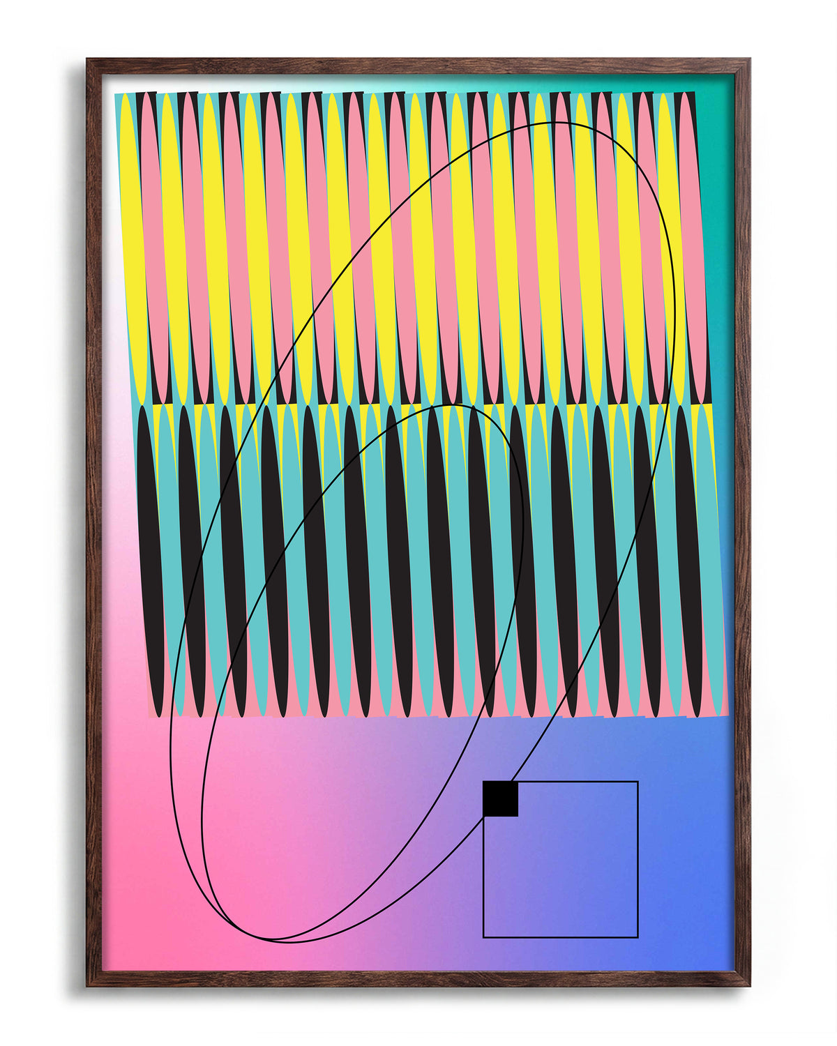 Color Module pop art abstract print in a walnut frame