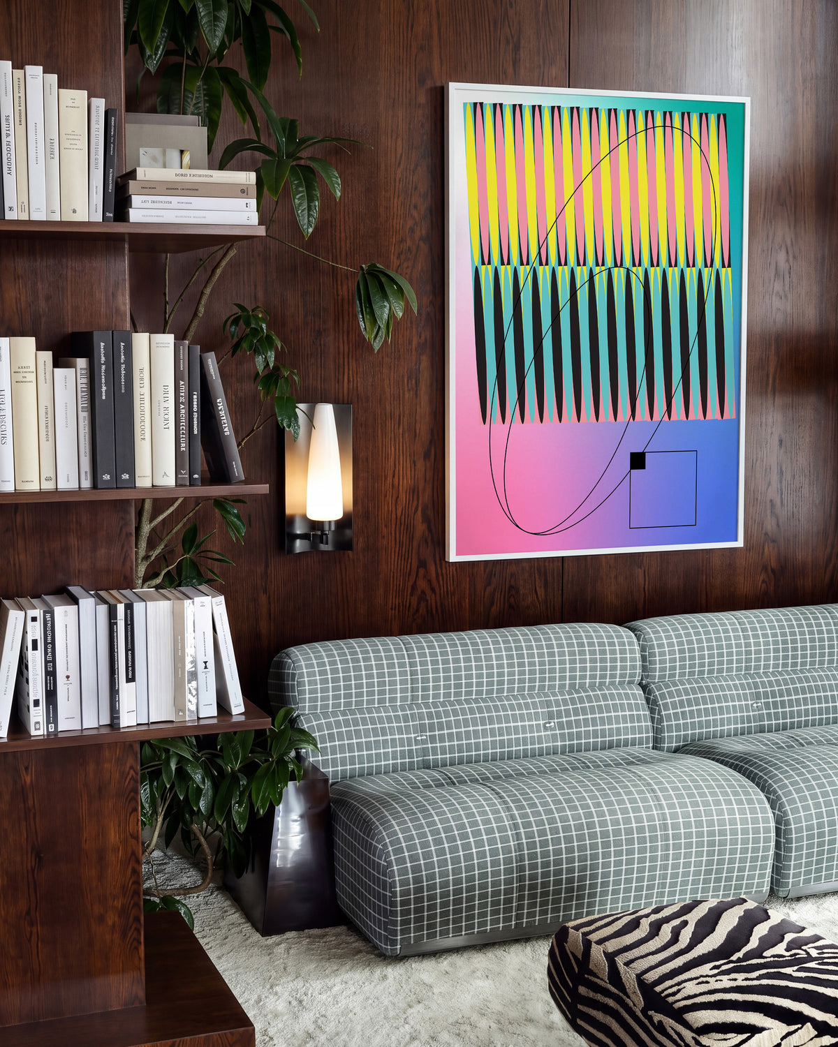 Color Module pop art abstract print in a white frame on a wall