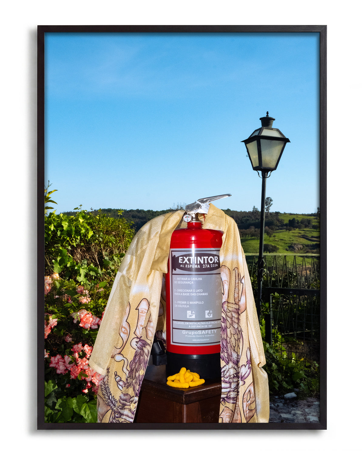 Fire photography art print in a black frame