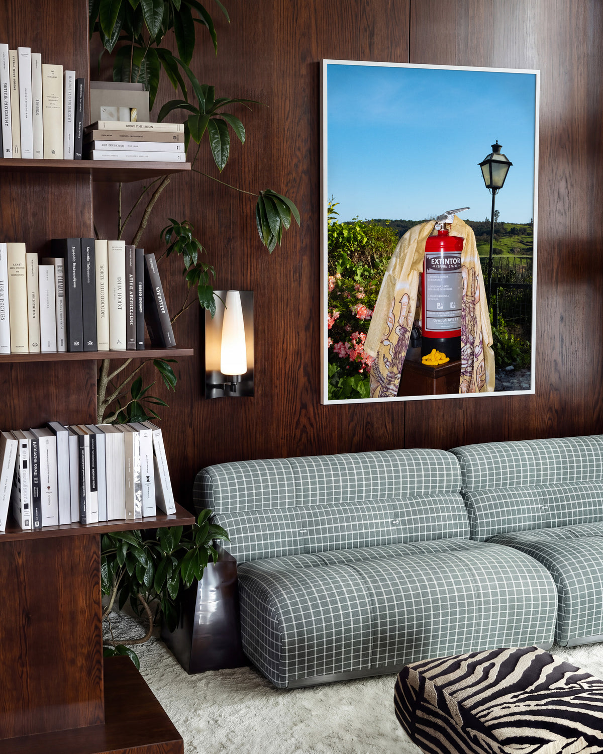 Fire photography art print in a white frame on a wall