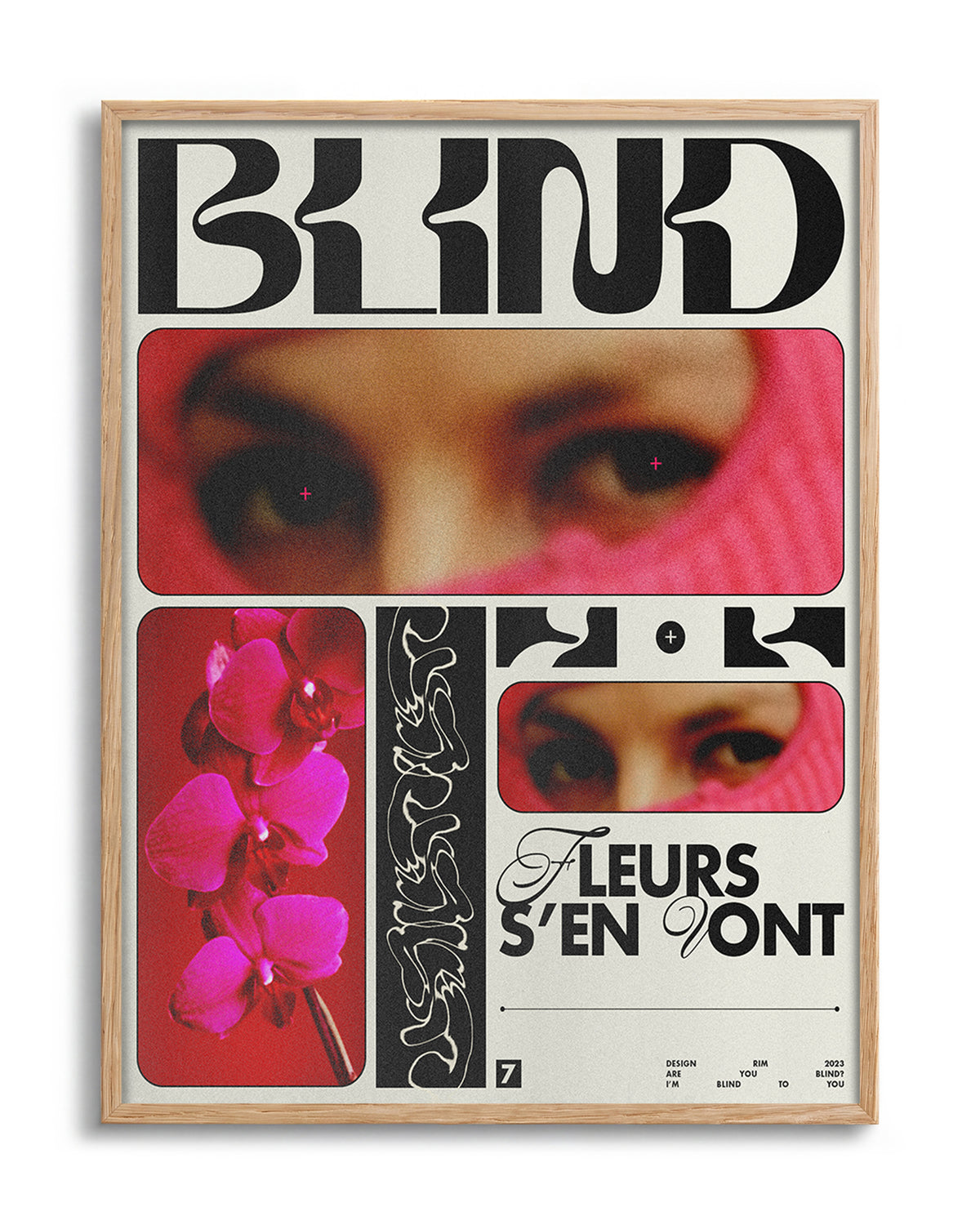 Blind typography graphic print in an oak frame
