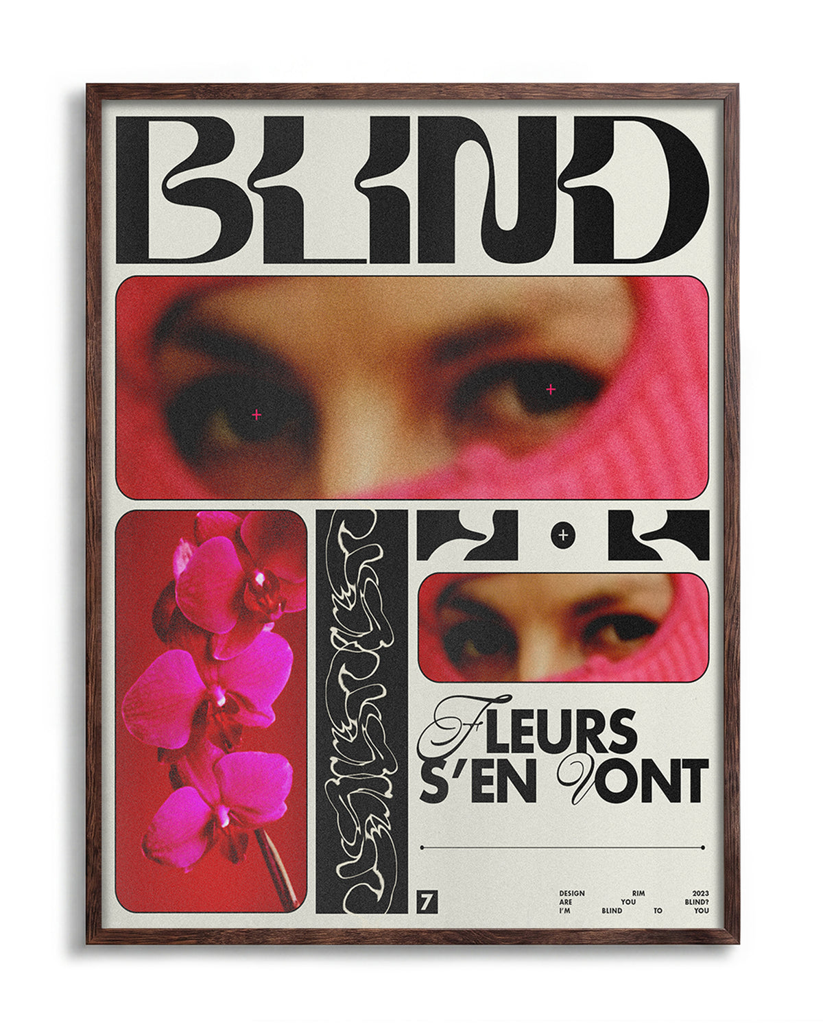 Blind typography graphic print in a walnut frame