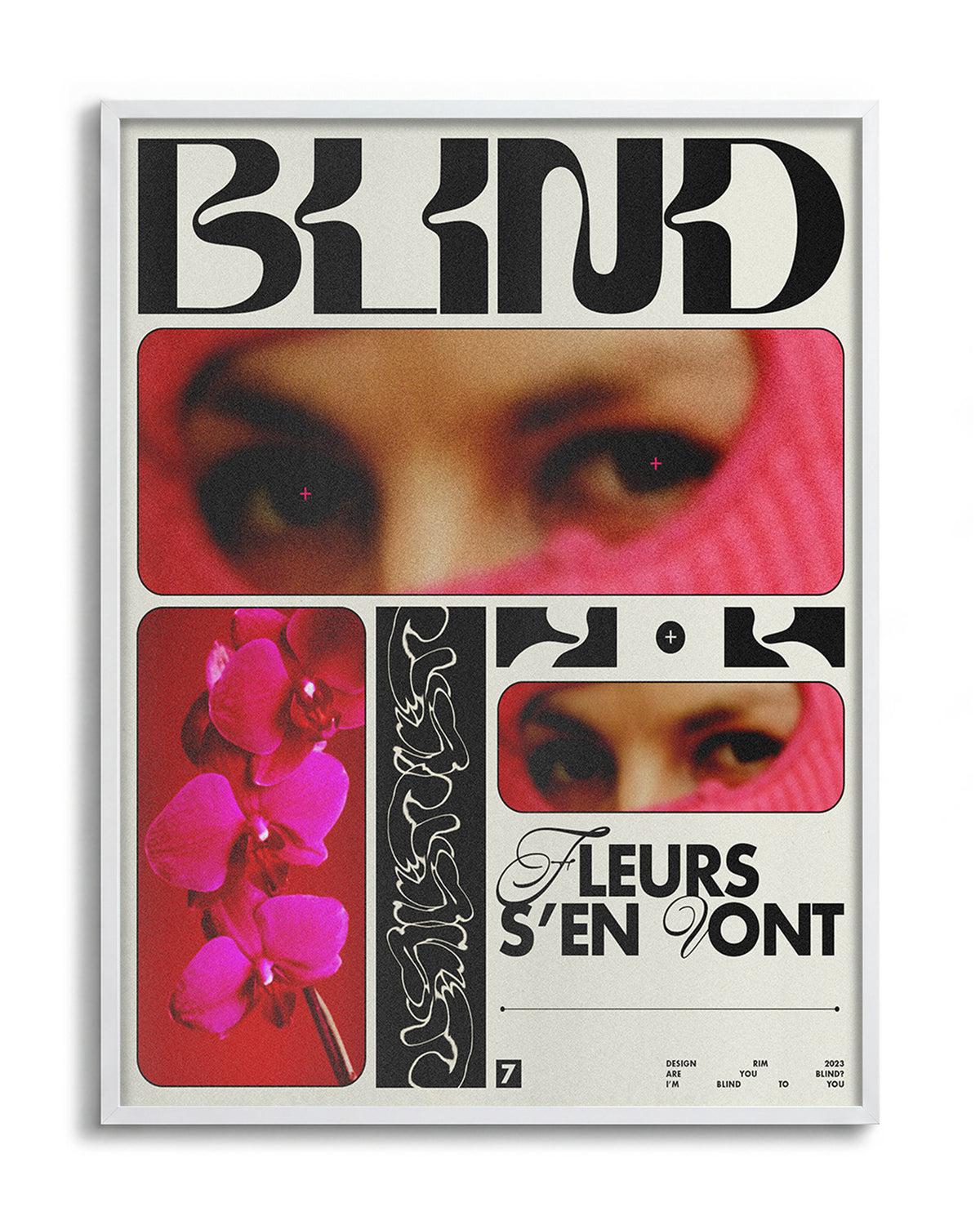 Blind typography graphic print in a white frame