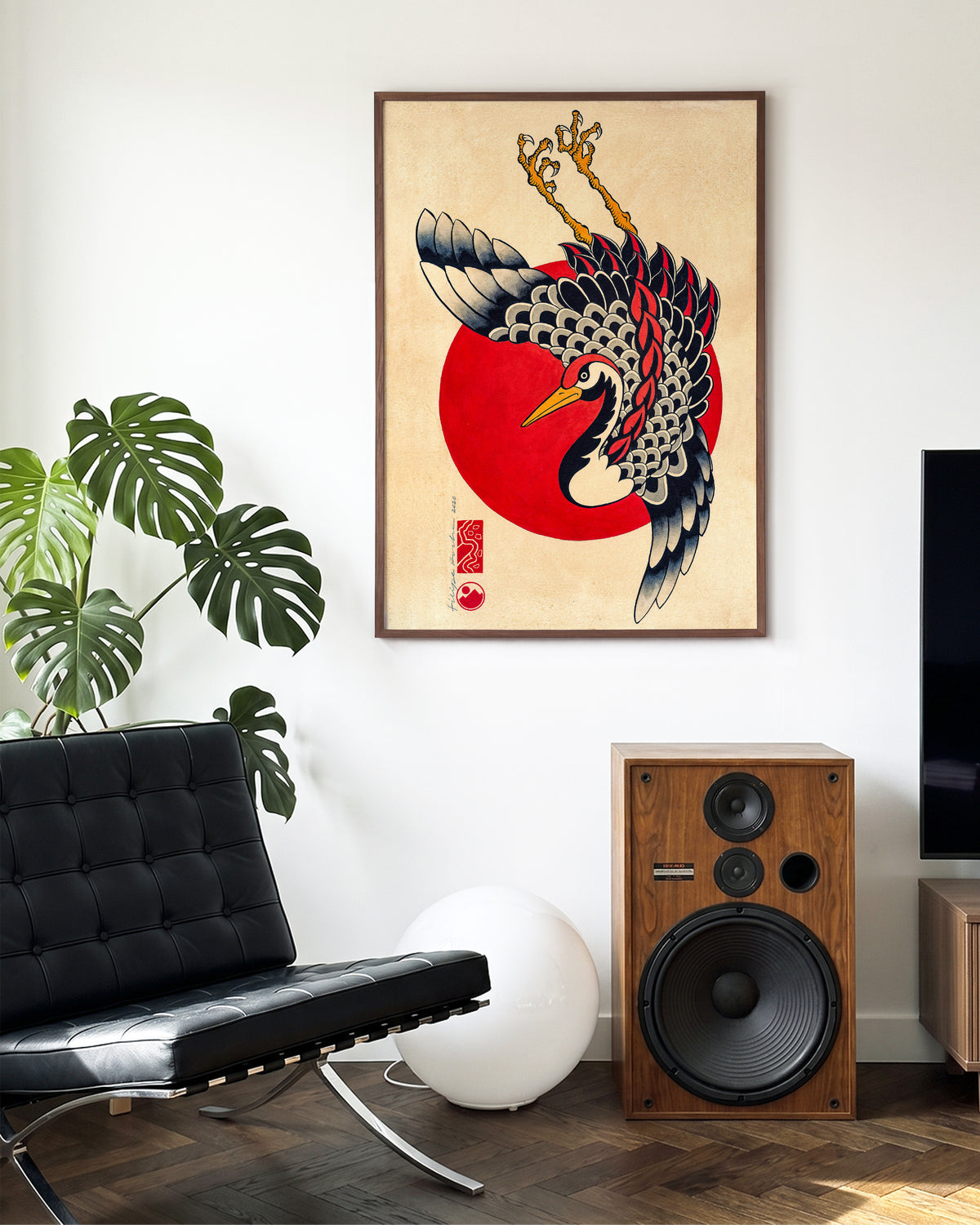Tsuru & Red Moon - room context walnut