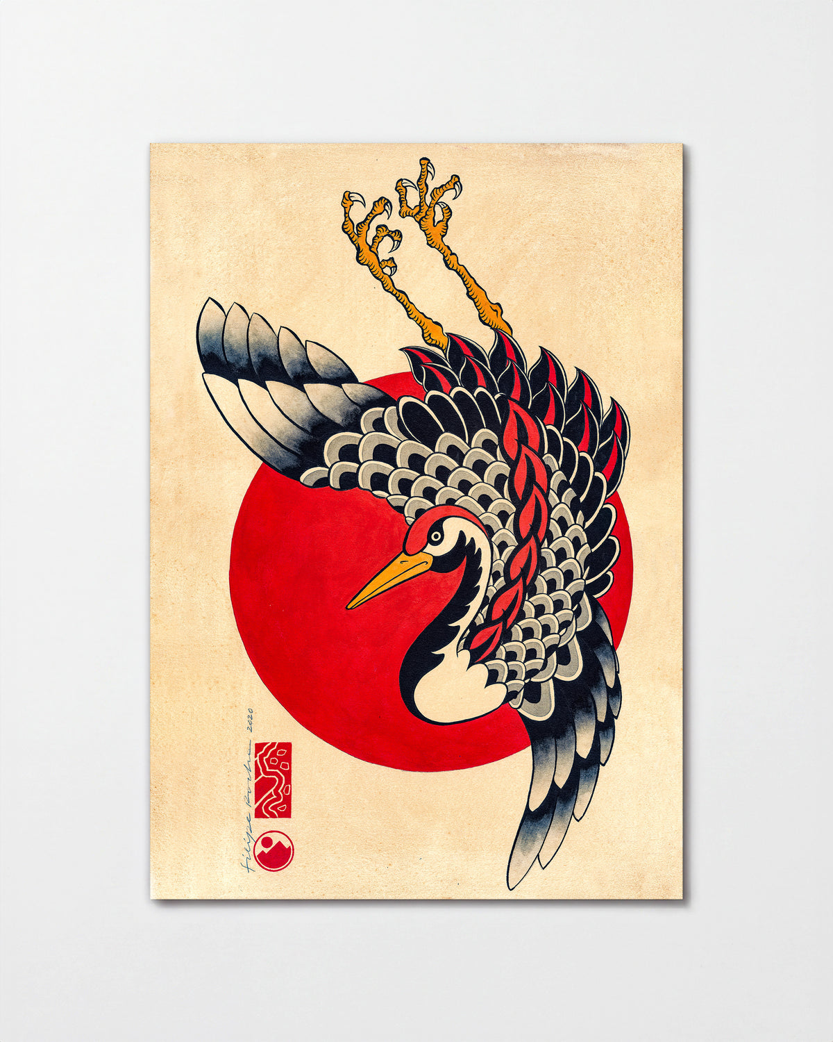 Tsuru & Red Moon - unframed