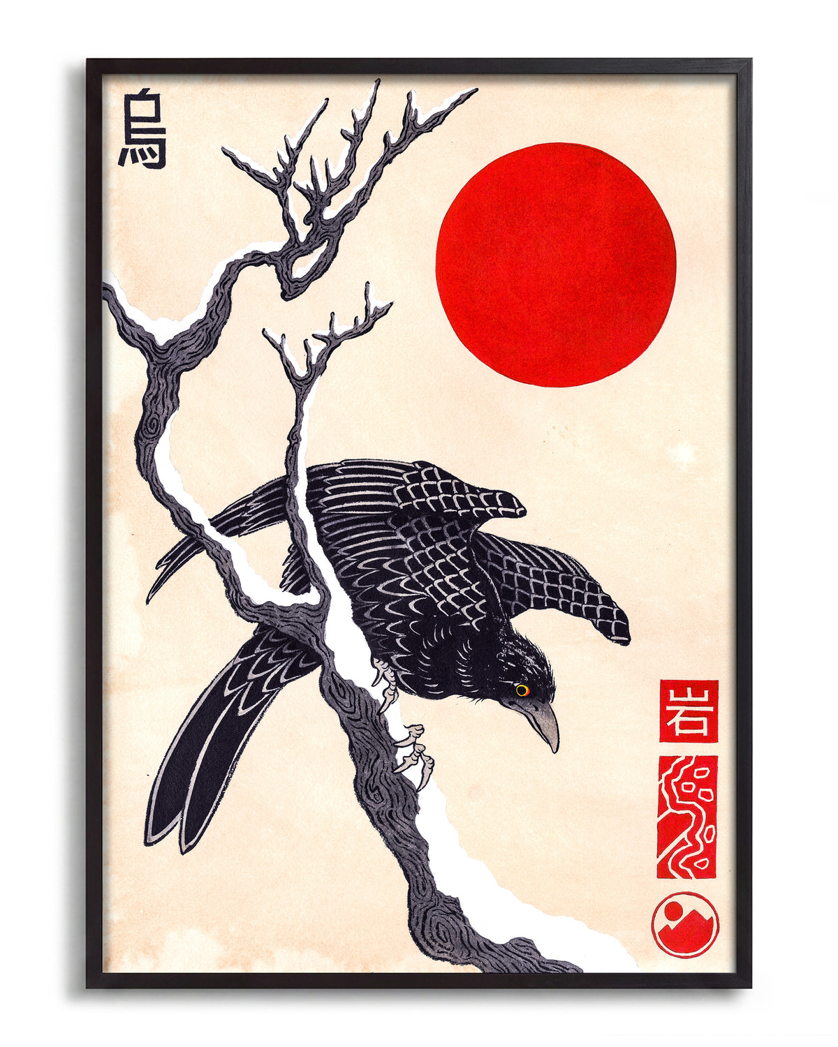 Crow & Snow - no background framed - black