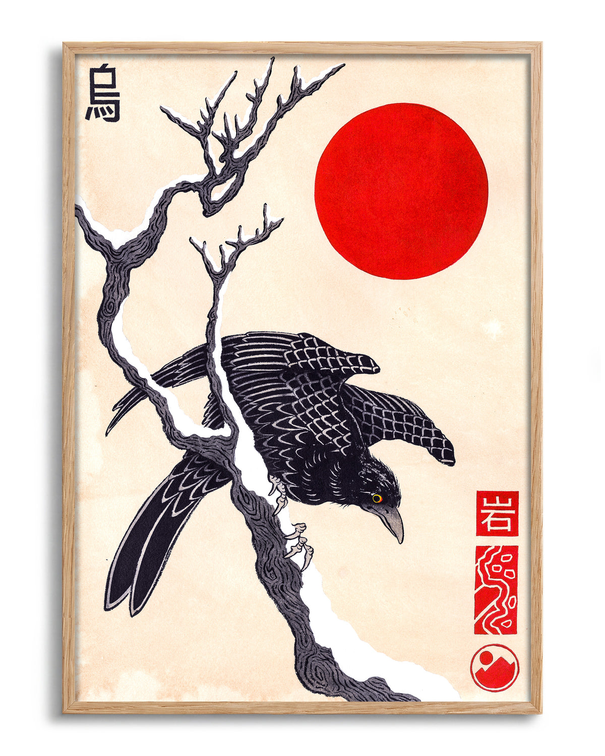 Crow & Snow - no background framed - oak