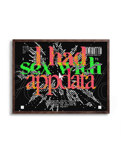 Appdata maximalist typography print in a walnut frame
