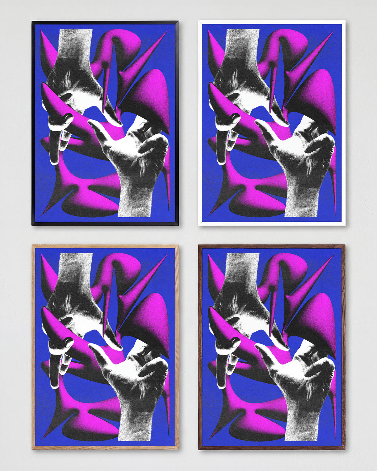 Love retro hand illustration print shown in all frame colours
