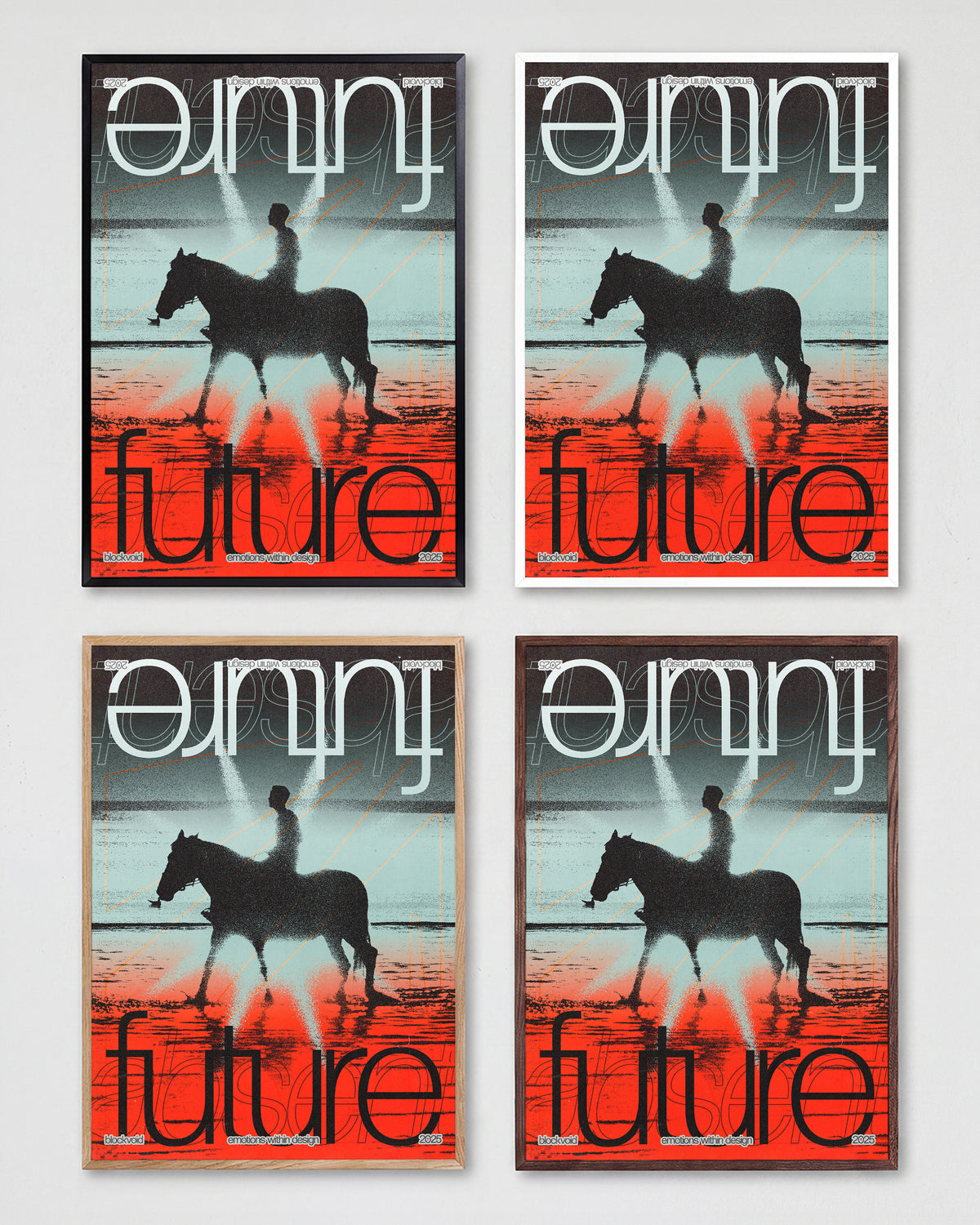 Future abstract typography poster shown in all frame colours
