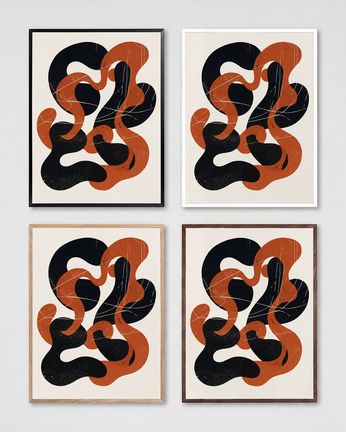 Cinder Flow abstract art print shown in all frame colours
