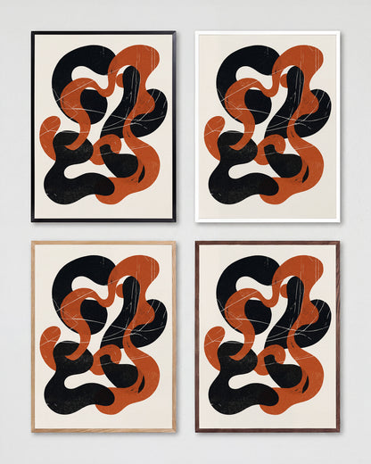 Cinder Flow abstract art print shown in all frame colours