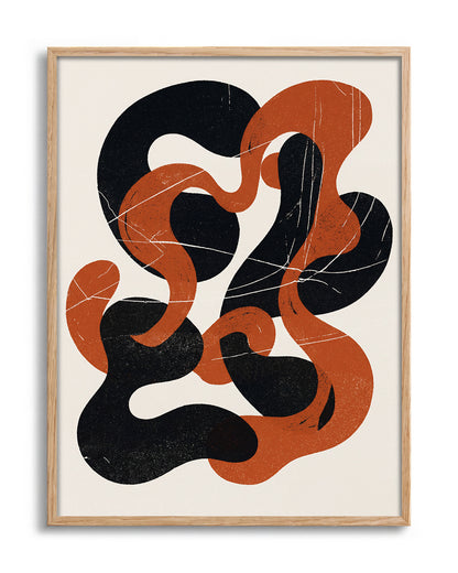 Cinder Flow abstract art print in an oak frame