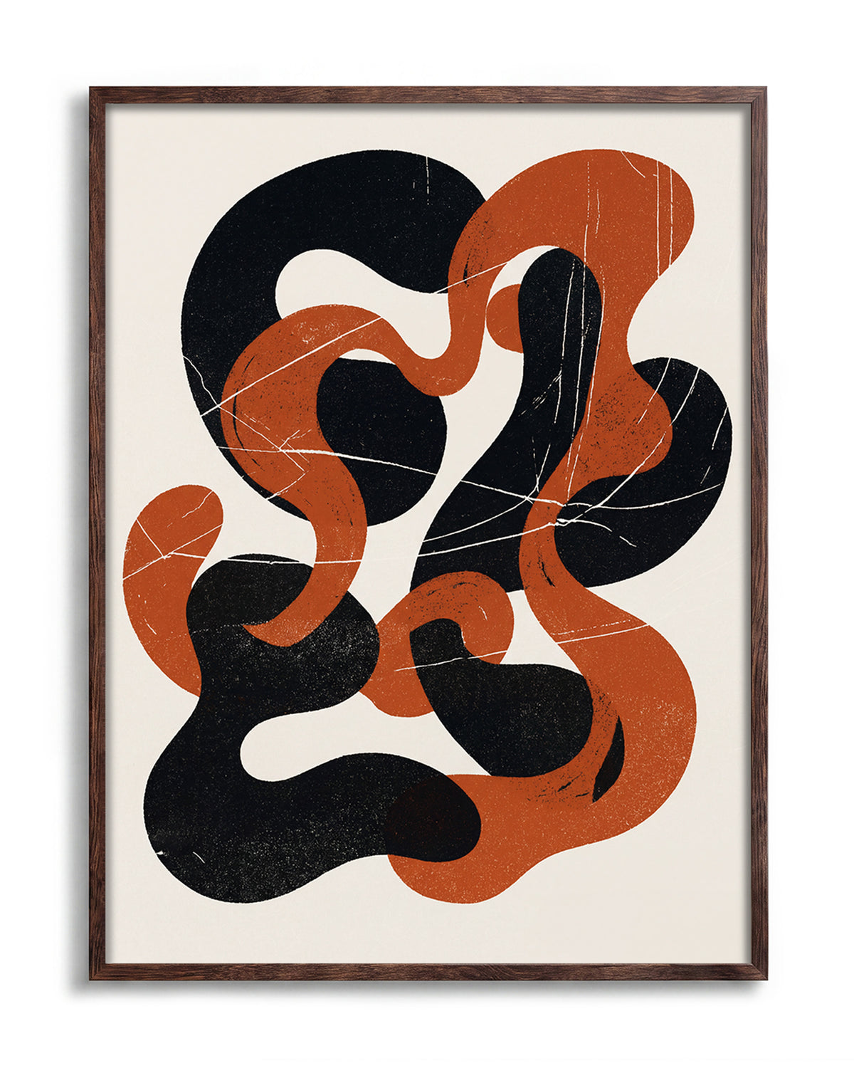 Cinder Flow abstract art print in a walnut frame
