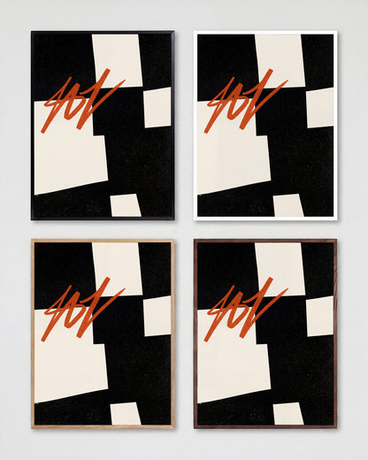 Blockout geometric abstract poster shown in all frame colours