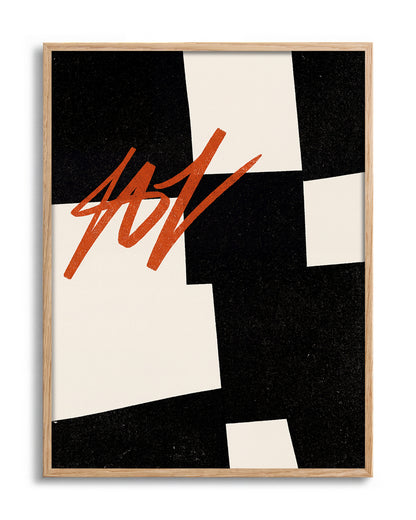 Blockout geometric abstract poster in an oak frame