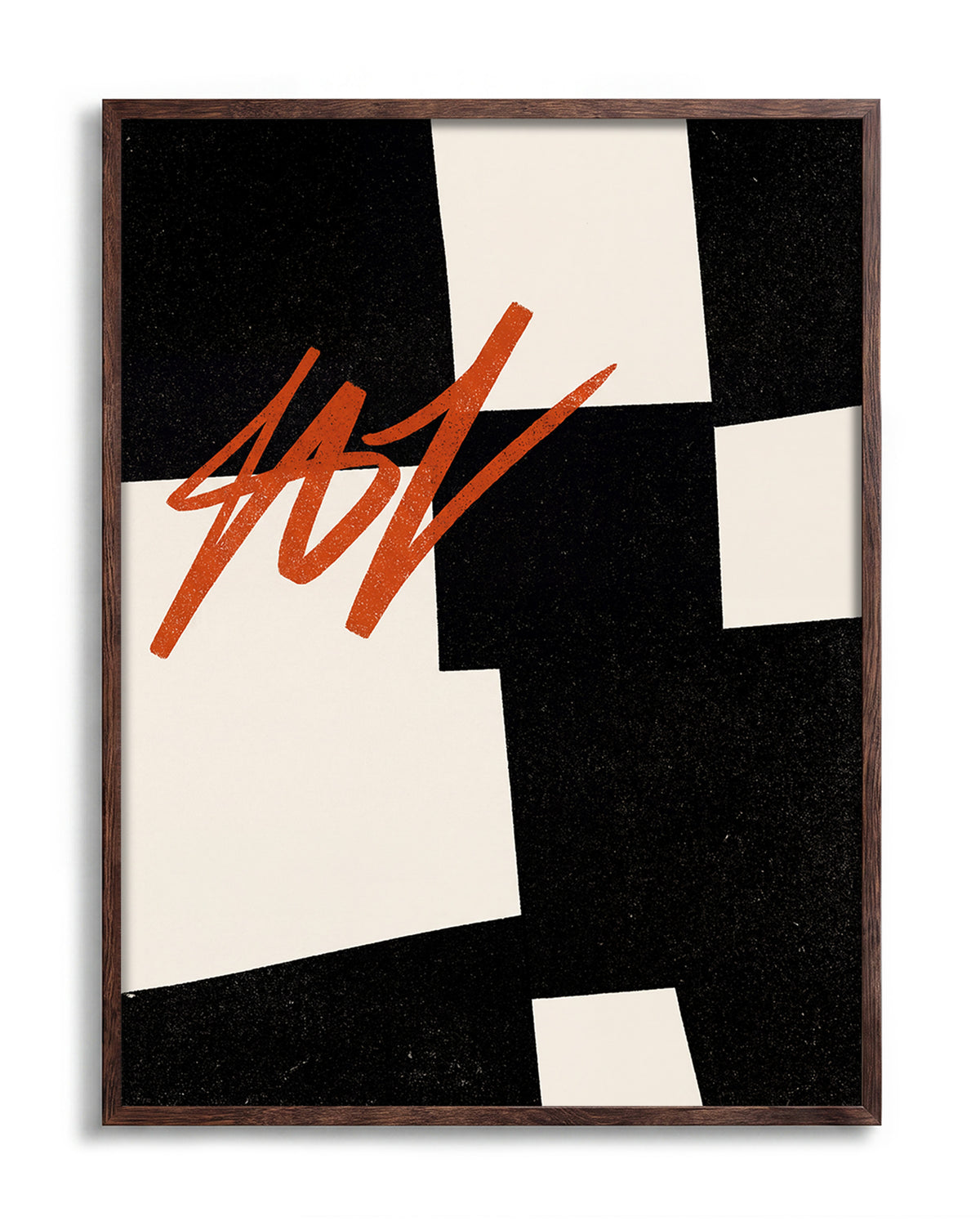 Blockout geometric abstract poster in a walnut frame