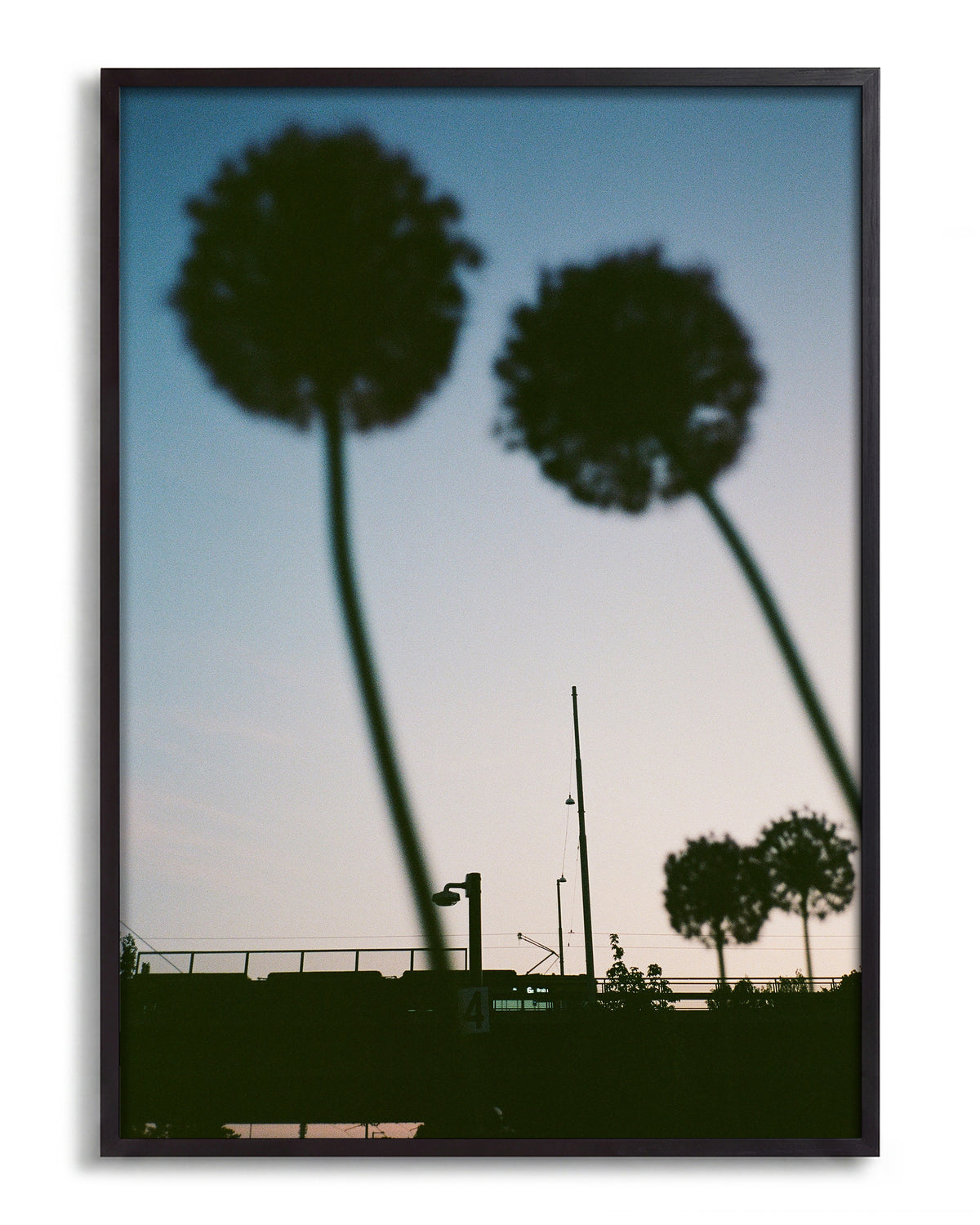 Blue hour minimalist landscape photography print in a black frame