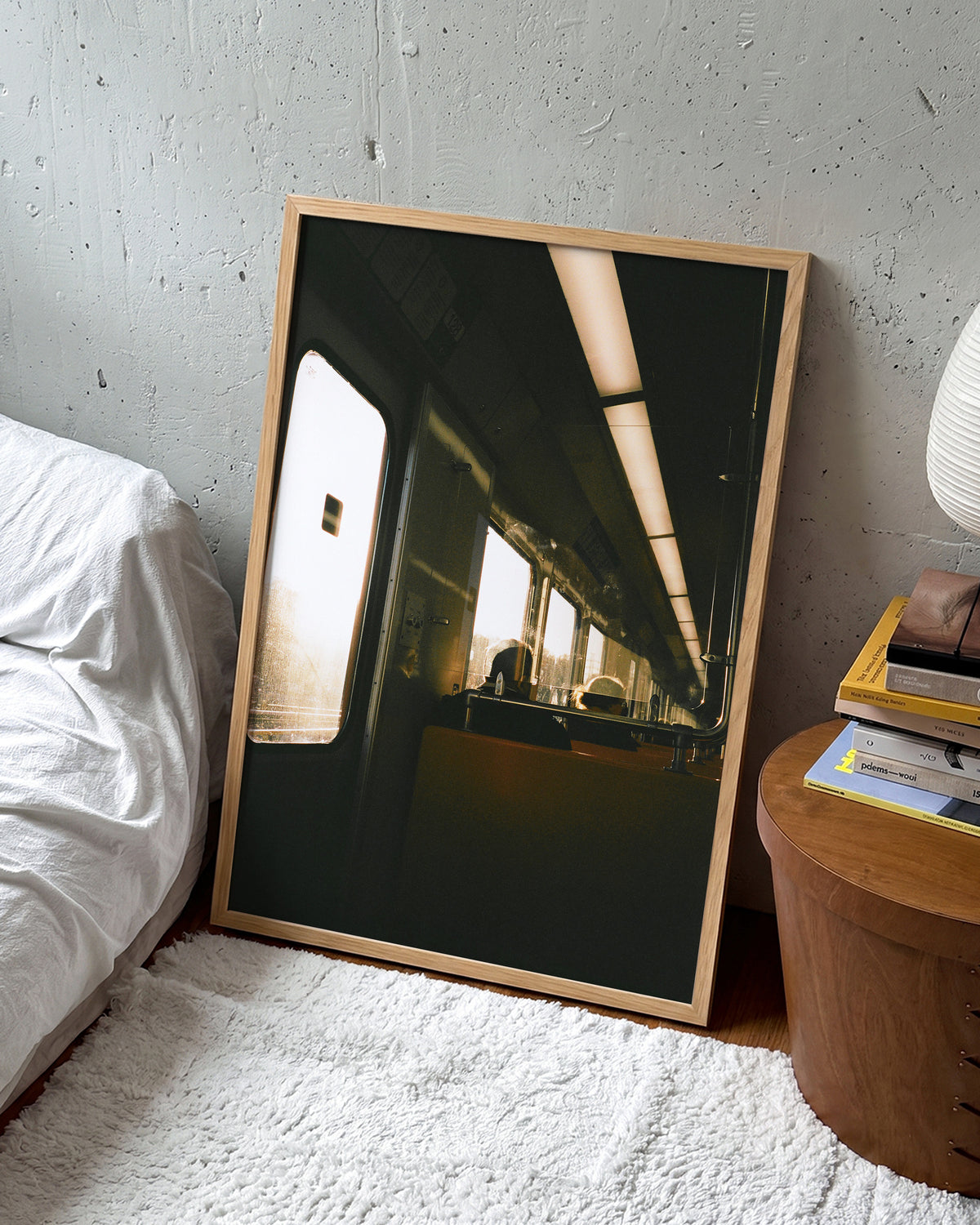 Atumum Light autumn city photography print in an oak frame on a wall