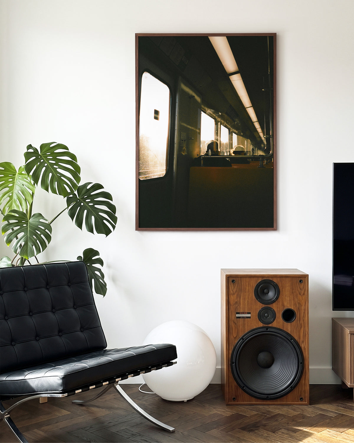 Atumum Light autumn city photography print in a walnut frame on a wall