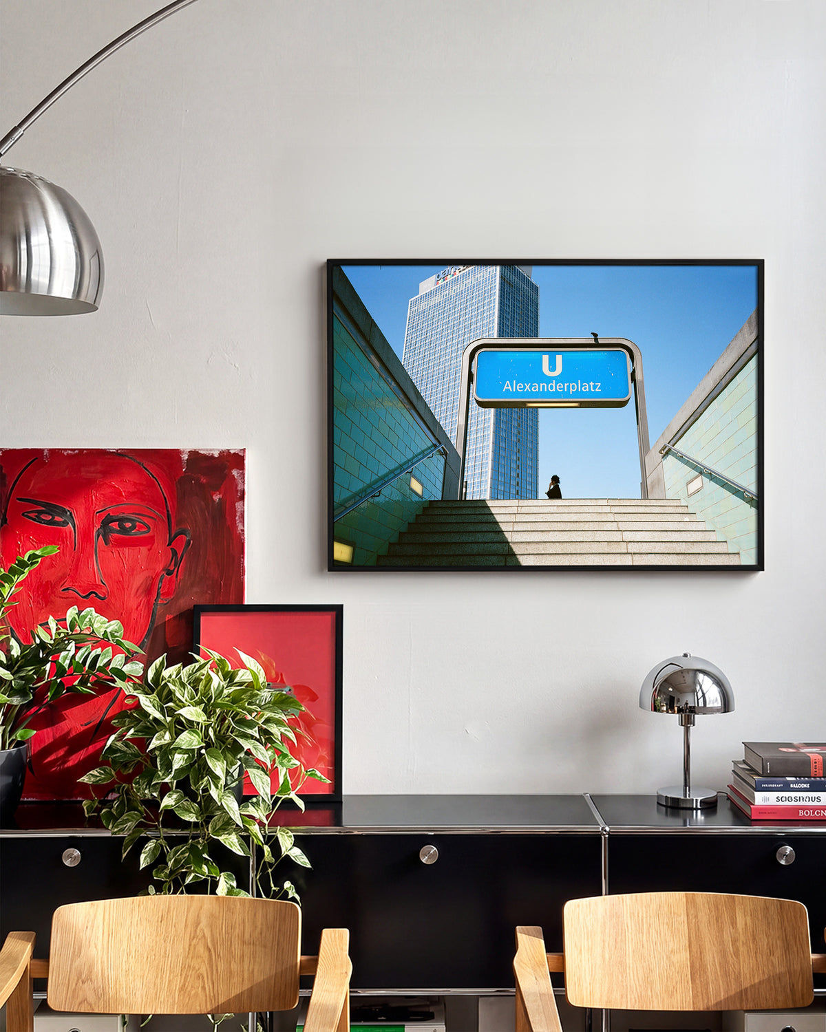 Alexanderplatz Berlin photography print in a black frame on a wall