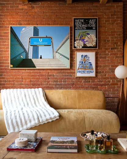 Alexanderplatz Berlin photography print in an oak frame on a wall