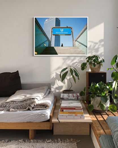 Alexanderplatz Berlin photography print in a white frame on a wall