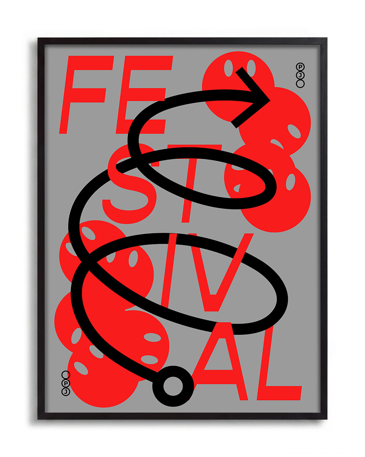 Festival Jerome Bizien typography print in a black frame