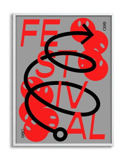 Festival Jerome Bizien typography print in a white frame