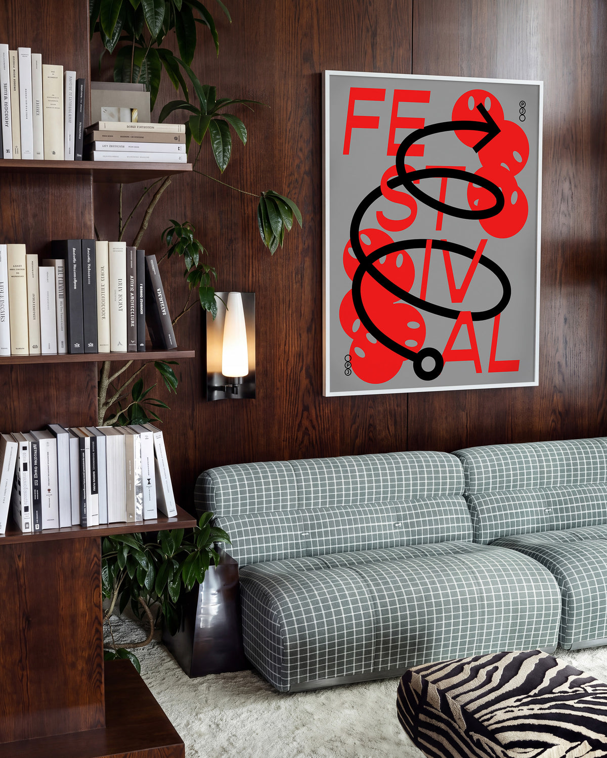 Festival Jerome Bizien typography print in a white frame on a wall