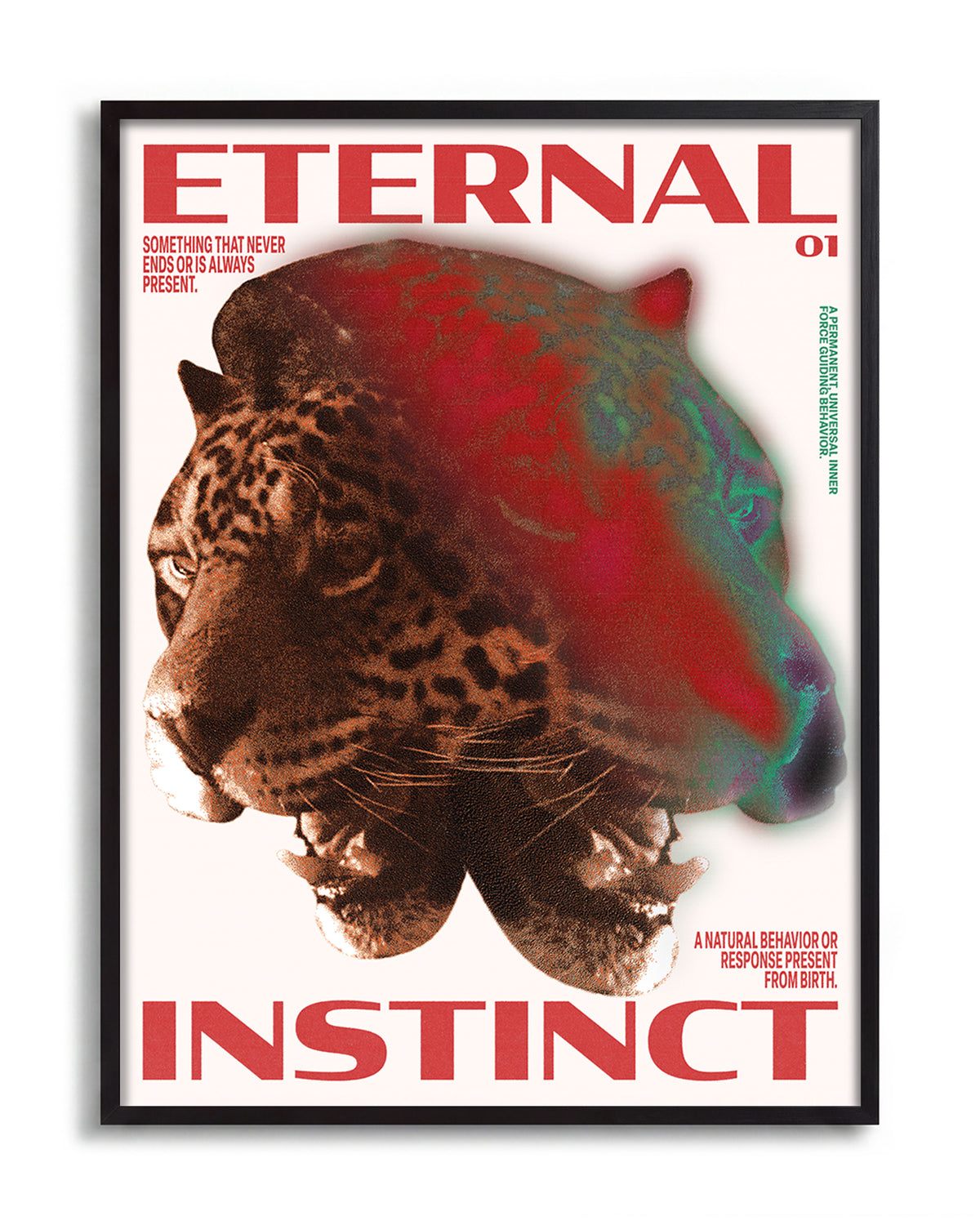 Eternal Instinct 01 graphic animal art print in a black frame
