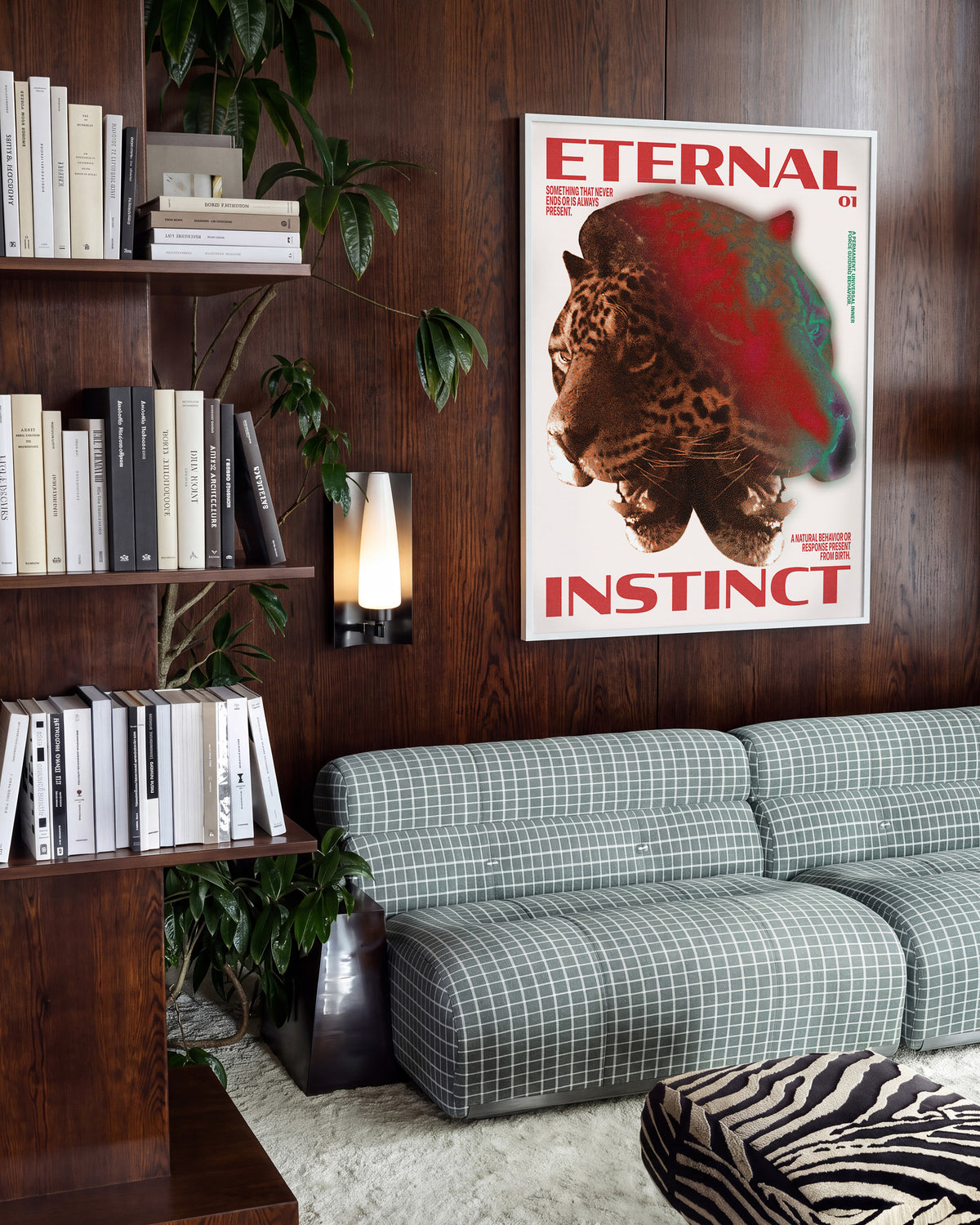 Eternal Instinct 01 graphic animal art print in a white frame on a wall