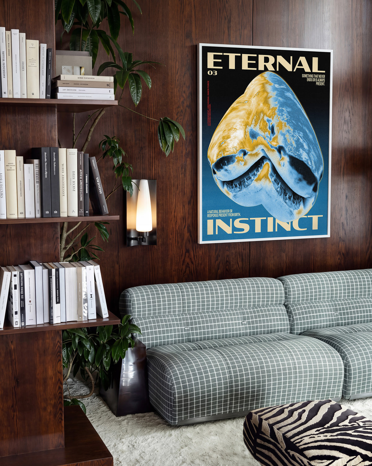 Eternal Instinct 03 graphic animal art print in a white frame on a wall