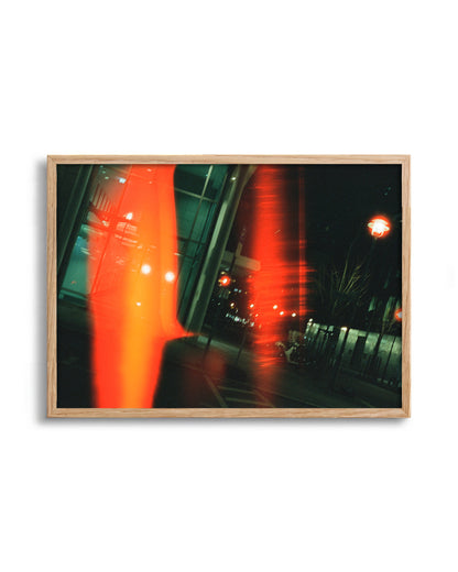 Ember moody night photography print in an oak frame