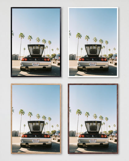 Ferrari LA Los Angeles car photography print shown in all frame colours