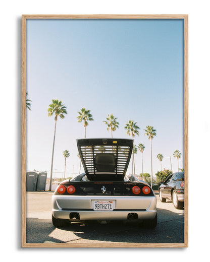 Ferrari LA Los Angeles car photography print in an oak frame