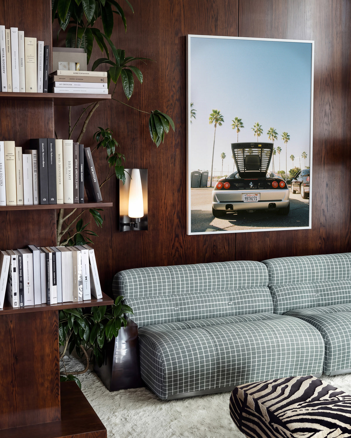 Ferrari LA Los Angeles car photography print in a white frame on a wall