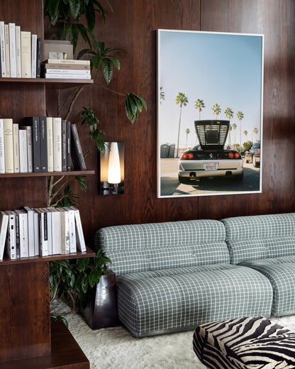 Ferrari LA Los Angeles car photography print in a white frame on a wall