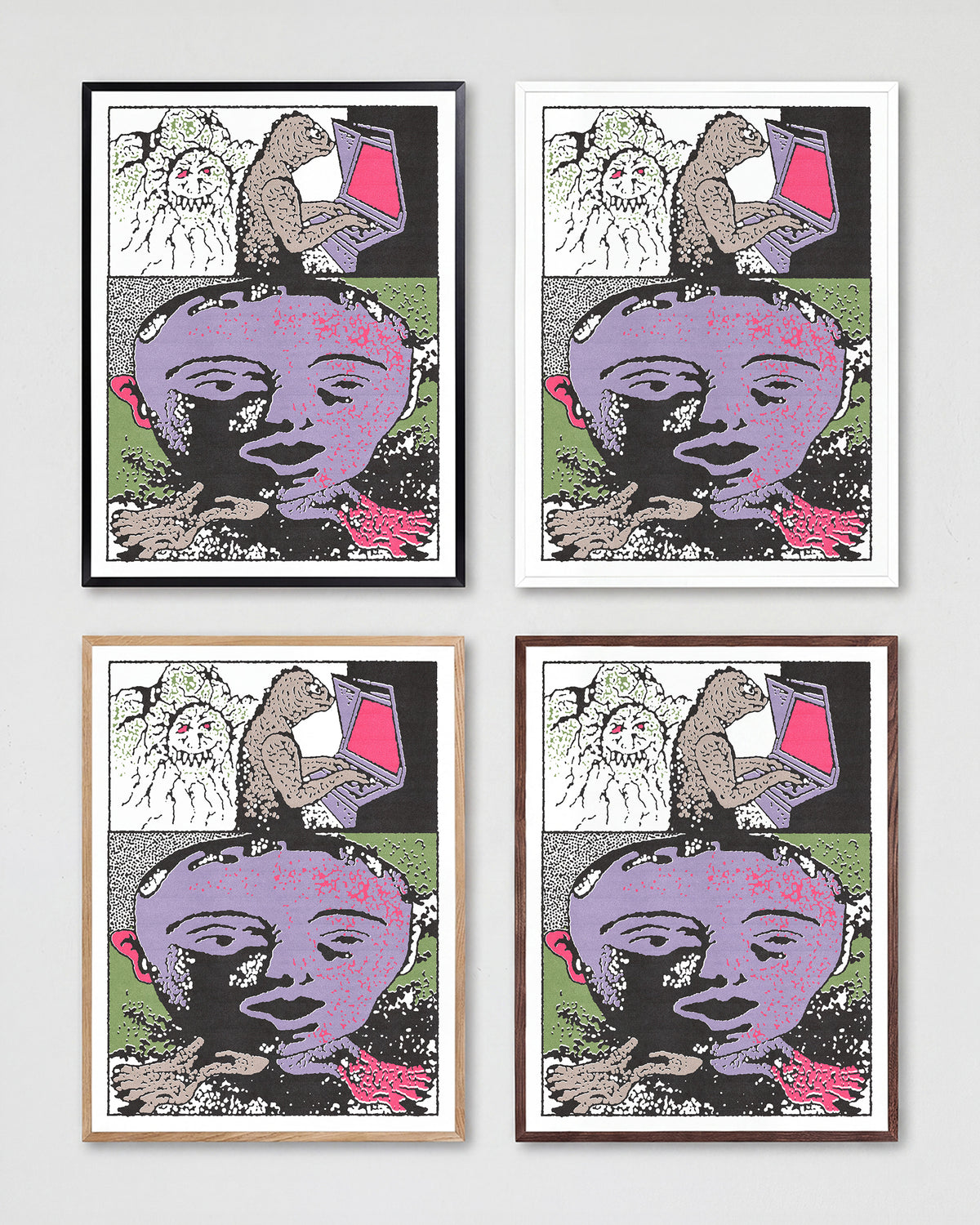 Lizard tech abstract lizard illustration print shown in all frame colours