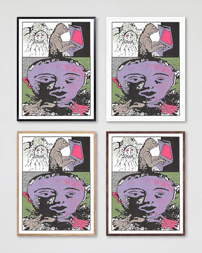 Lizard tech abstract lizard illustration print shown in all frame colours