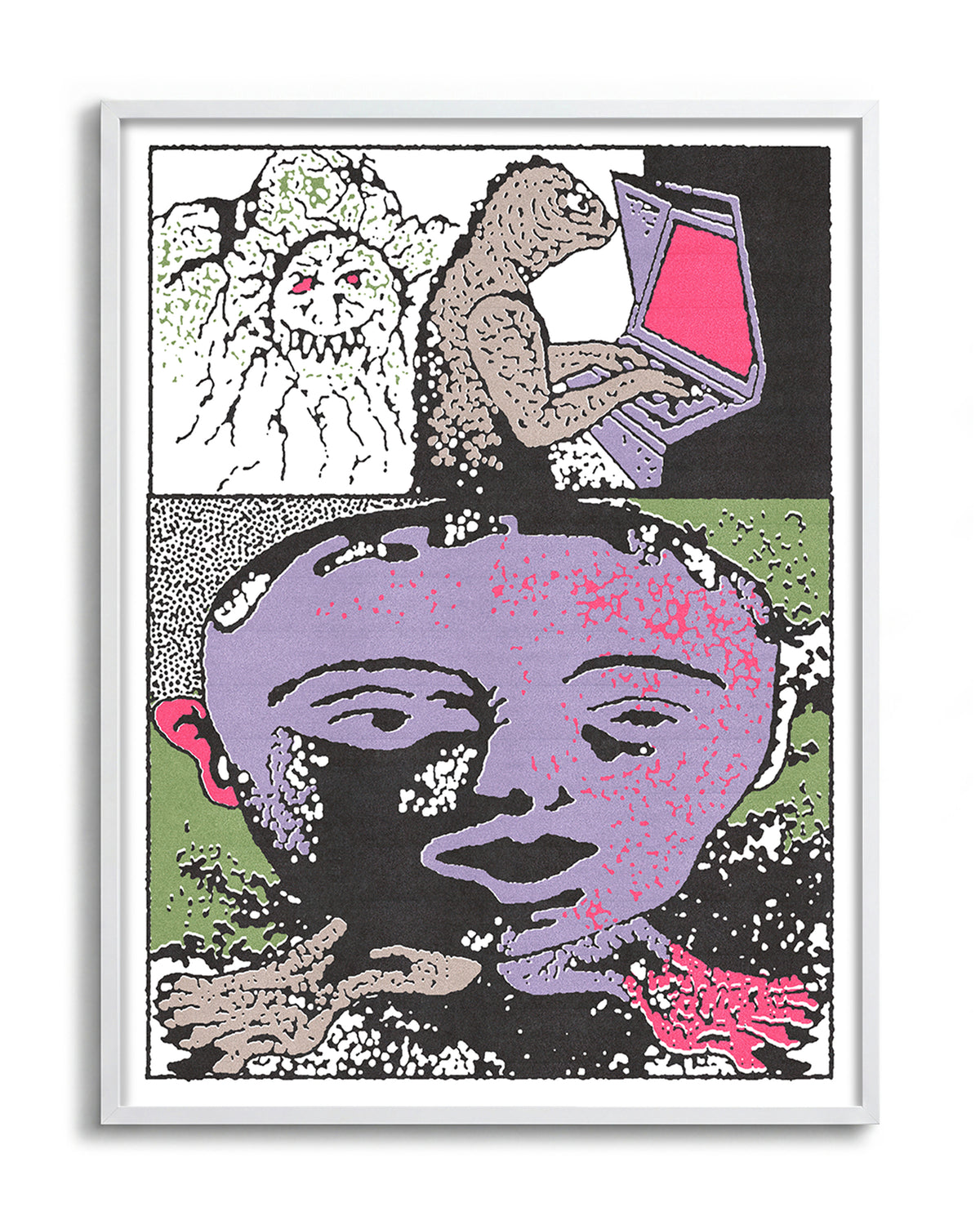 Lizard tech abstract lizard illustration print in a white frame
