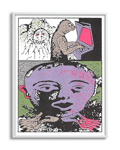 Lizard tech abstract lizard illustration print in a white frame