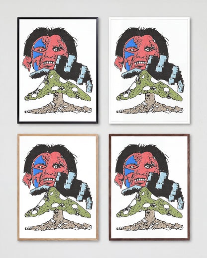 Bless obsessed psychedelic abstract art print shown in all frame colours