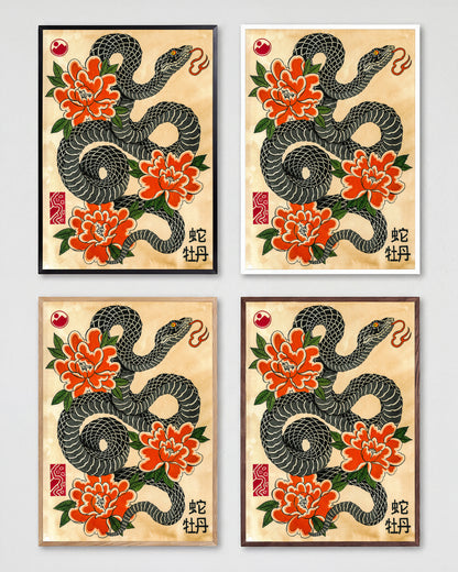 Snake & Peonies - all frames