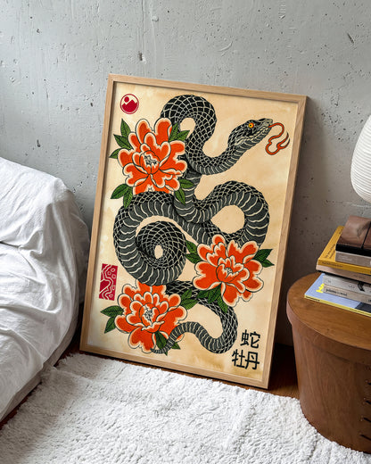 Snake & Peonies - room context oak