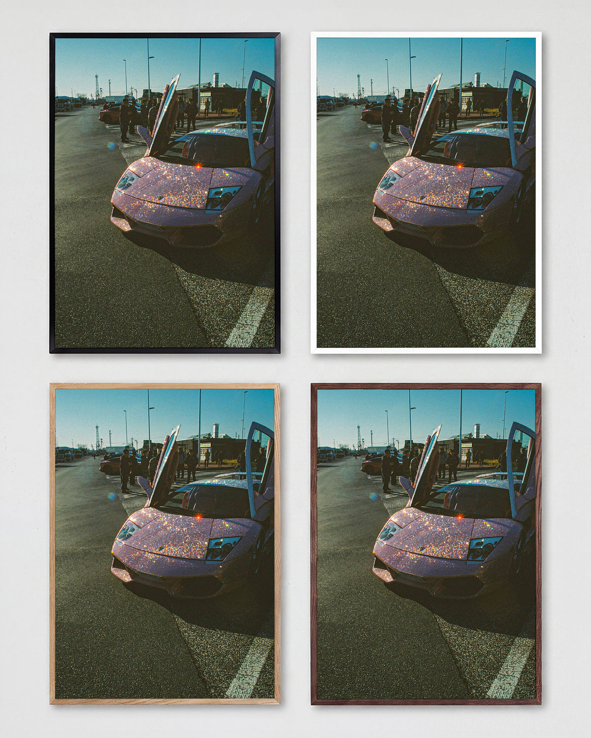 Lambo Daze Lamborghini car photography print shown in all frame colours