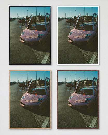 Lambo Daze Lamborghini car photography print shown in all frame colours